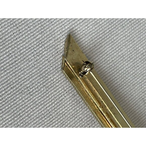 Vintage Bar Shaped Gold Tone Brooch 80s 90s Sphere Etched Floral Art Deco Style - Picture 6 of 8